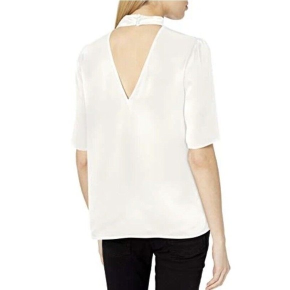 PAIGE Women's Cateline Silk Choker Blouse Short Sleeve Top White Size Medium NWT - Picture 2 of 12